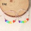 Handwoven Macaron Bead Jewelry Colorful Hearts Bracelet, Handmade Braided Cord String Adjustable Heart Shaped Clay Beads for Women Girls Stretchable