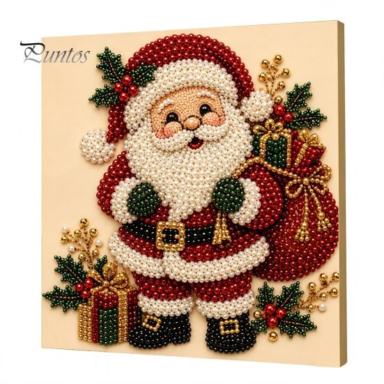 DIY Faux Pearl Art Crafts Christmas Kit, Santa Snowy Cottage Painting Kits for Adults 3D Bead Craft Set Adults, Home Winter Holiday Wall Decor Indoor