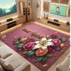 Floral Garden Theme Soft Crystal Velvet Rug Custom Name & Text Print Non Slip Floor Rug for Bedroom Living Room