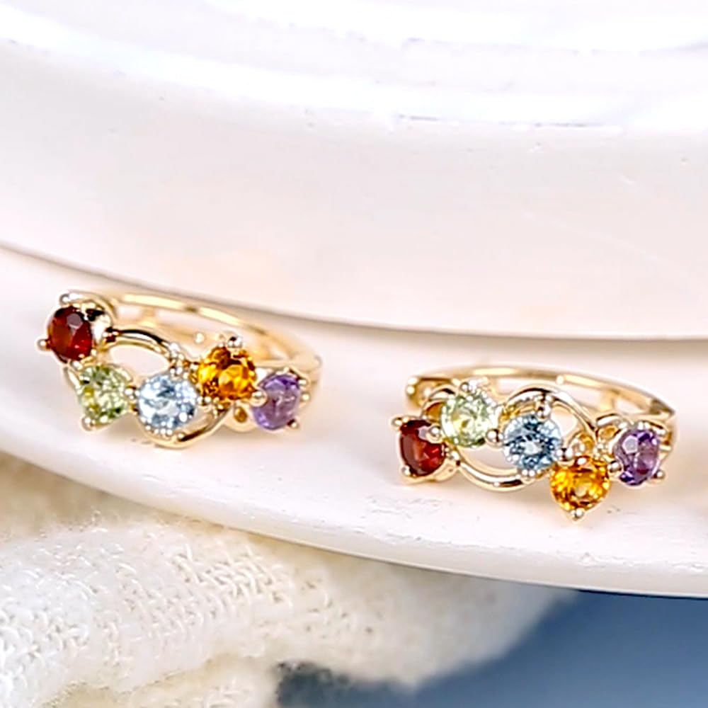 FANCIME Summer Festival Natural Stone Earrings for 14K Gold with Natural and Multicolored Hoop Cartilage Single White Anniversary Gift Women, Garnet,
