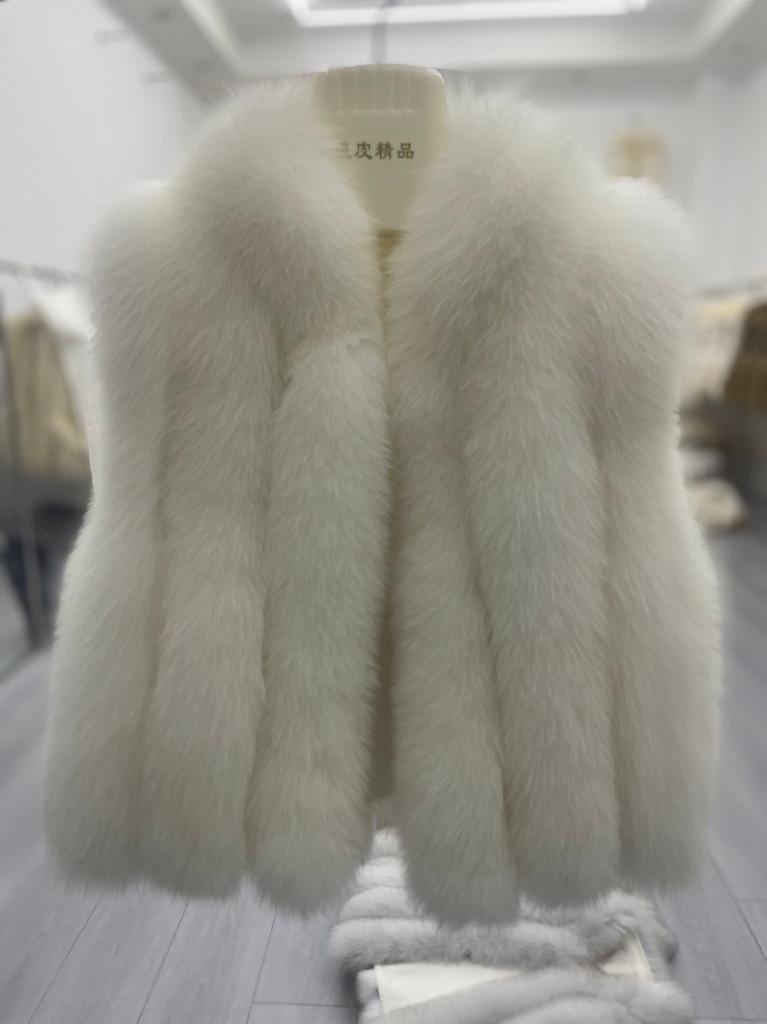[Jeju Snow Realm] Autumn and winter new high-luxury whole leather real fox hair vertical strip collar stacked wearing vest jacket