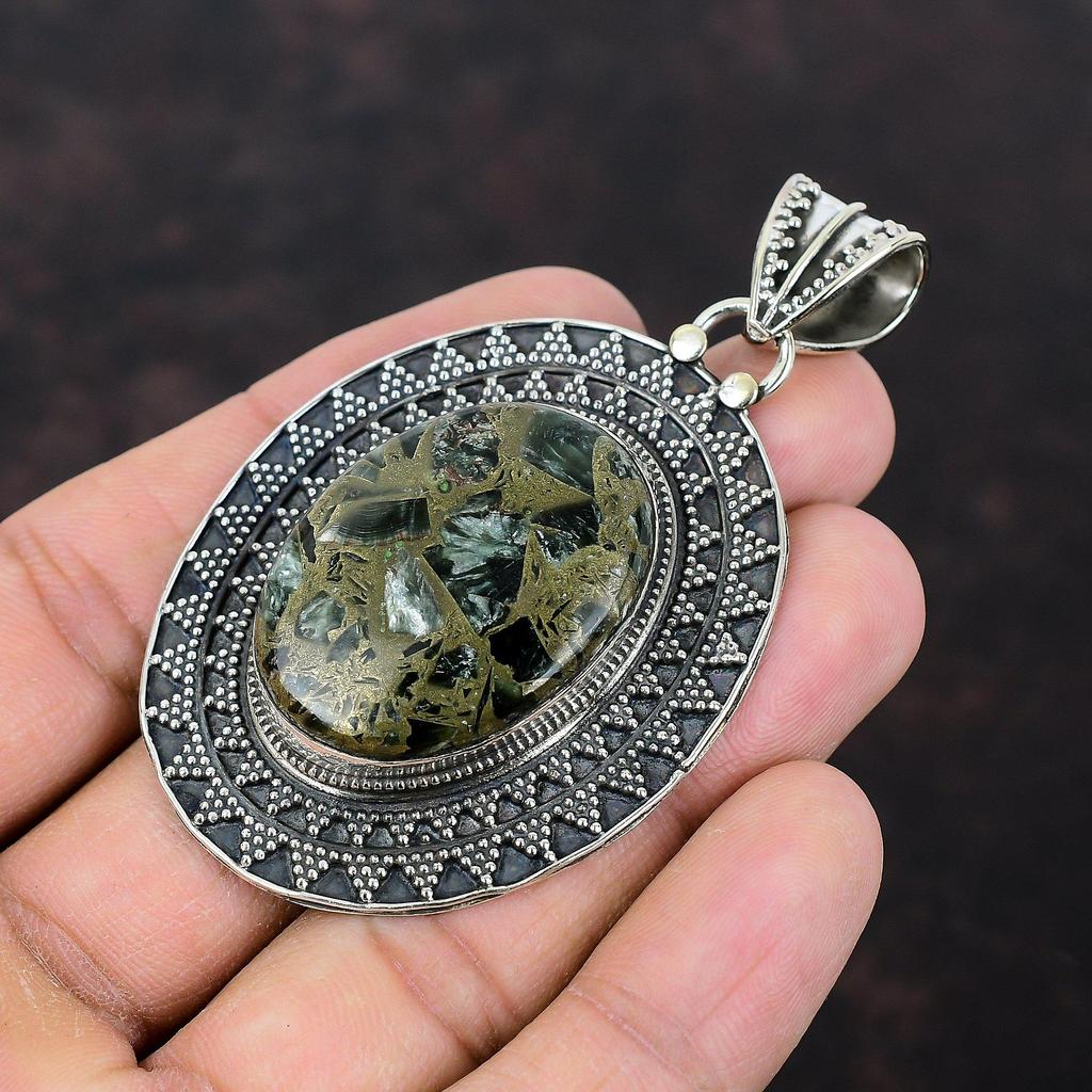 Copper Seraphinite Pendant Top Quality Gemstone Jewelry 925 Sterling Silver Pendant Handmade Birthstone Jewelry Vintage Pendant Gift For Mom