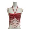 Handgefertigtes Musik Rave Festival Meerjungfrauen Core Outfit für Damen 2025 Y2K Bikini Top Perlenkristall BH Körperkette Boho Perlenoberteil