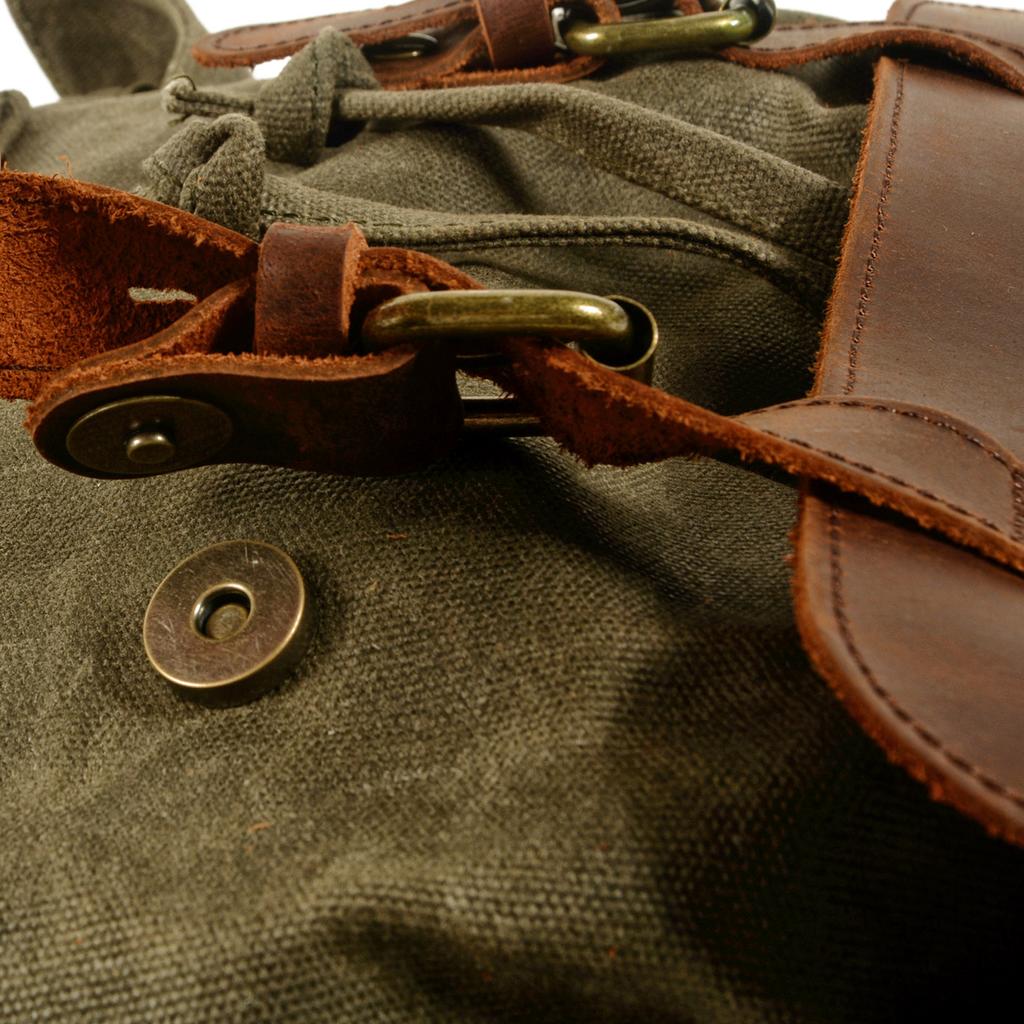 Men'S Backpack Canvas Casual Backpack Trendy Computer Bag Oil Wax Canvas With Leather Bag Trendy Street Style