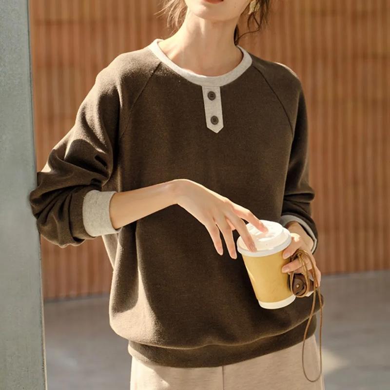 Sweatshirt for Women Cotton Oversize Loose Casual Pullove Color-Blocked Collared Long Sleeve Top Sweatshirt