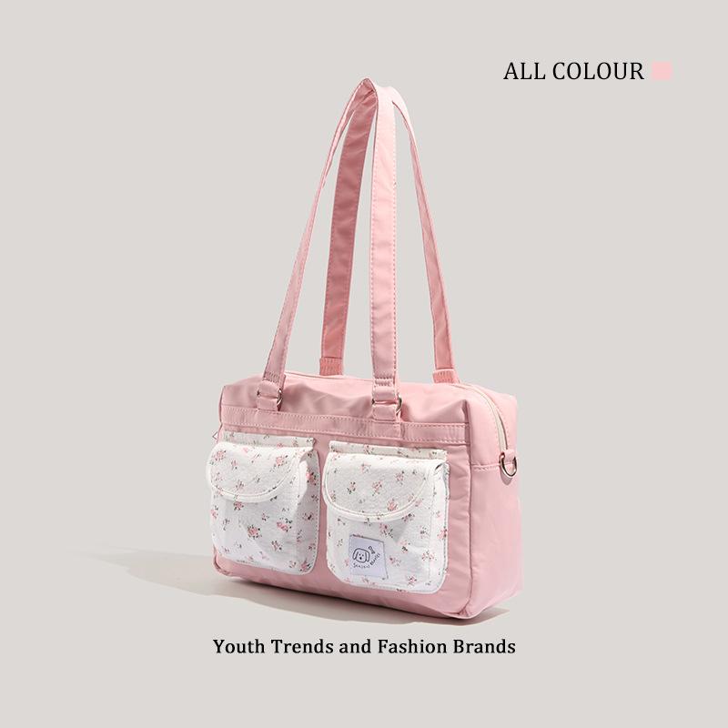 Pink Floral New Shoulder Bag Summer Large Capacity Out Versatile Trend Cute Commuter Bag