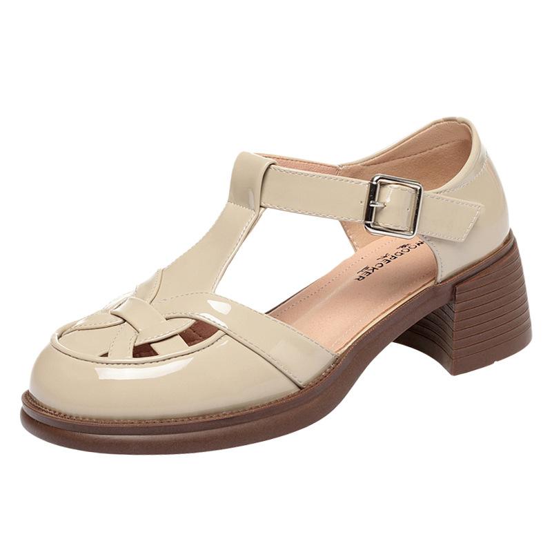 Fashion Roman Shoes In Summer Hollow Single Shoes Thick Heel Woven Pig Cage Shoes Hollowed Out Women's Bag-Toe Sandal Casual Fashionable