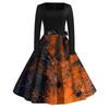 Women's Casual Fashion Halloween Printed Square Neck Vintage Dress