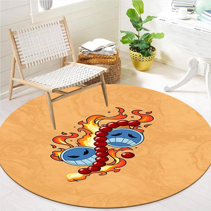 Anime One Piece Round Area Rug Carpet Rug For Living Room Bedroom Sofa Playroom Decor Nonslip Floor Mat