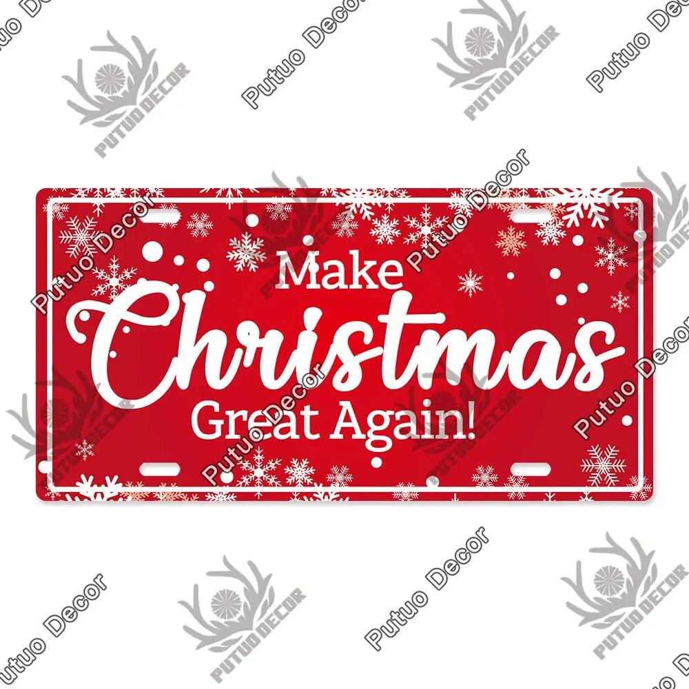 Putuo Decor Merry Christmas License Plate Tin Sign Plaque Metal Vintage Poster for Home Bar New Years Navidad Gift Wall Decor