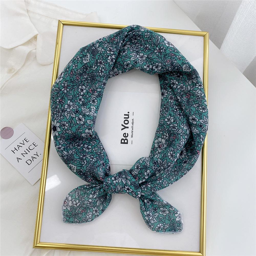 Floral Cotton Linen Silk Scarf: Women's Square Headband for Spring, Summer, Autumn - Korean Fresh Style