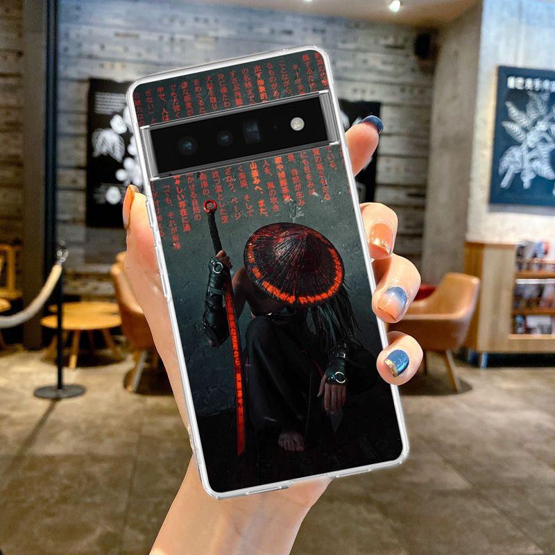 Phone Case For Google Pixel 9 8 7 6 9A 8A 7A 6A 5 4 5A 4A 3A Pro XL Soft Clear TPU Transparent Cover Japanese Samurai Art