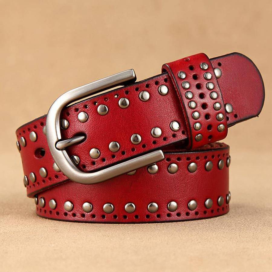 NEW Top Genuine Leather Female Waistband Fashion Women Rivet Belt Hollow Out Belt Width:33mm Length:100-110cm