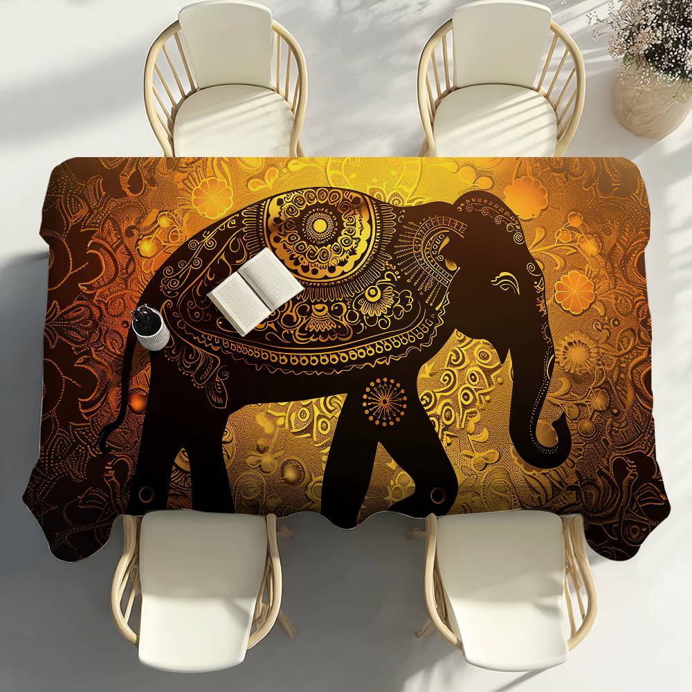 Olifant Mandala Kunst Tafelkleed Feestdecoratie Eetkamer Huis Keuken Terrassen Waterdicht Vlekbestendig Tafelkleed 100x140cm