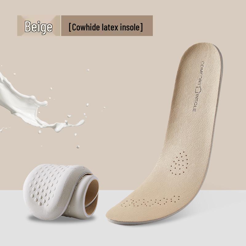 Unisex Genuine Leather Shock Absorbing Breathable Sports Insoles 37-38 бежевый