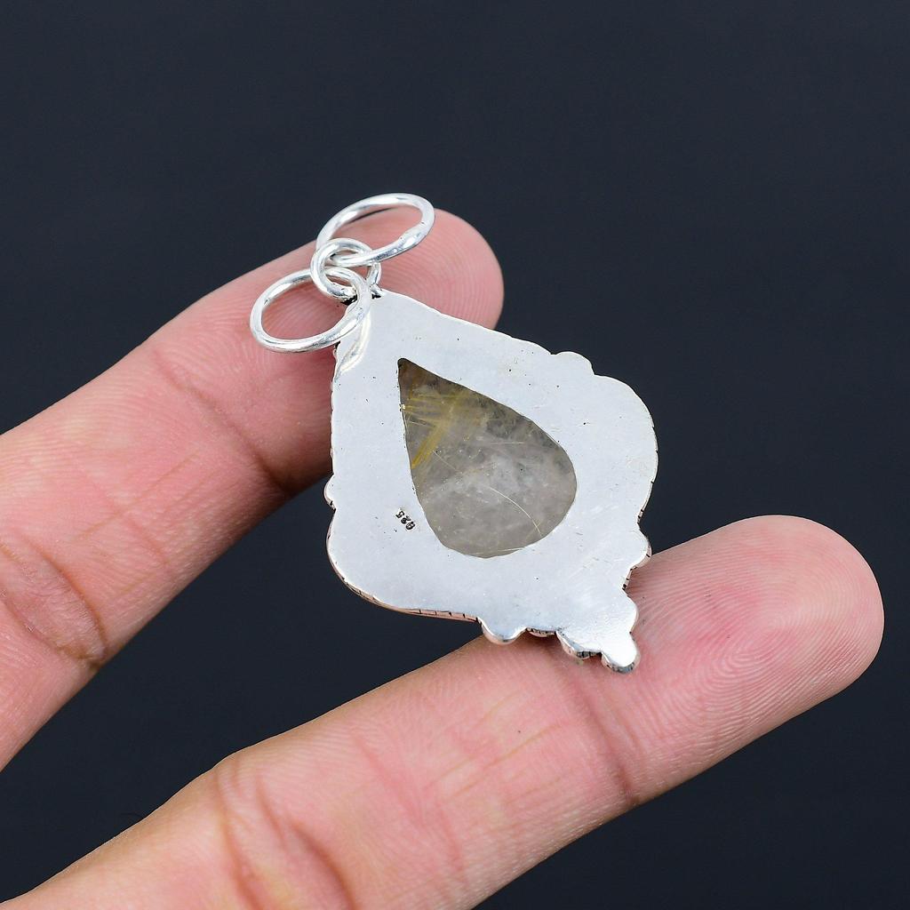 Daughters Day Deal 925 Silver Natural Golden Rutile Bezel Boho Pendant Jewelry