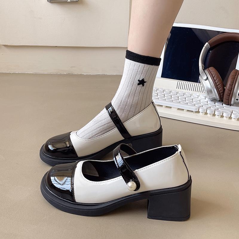 Damer Perle Lolita Mary Janes Høyhælsko Sko Sko 2024Nye Sommersandaler Mote Tykke Pumper Damer Kjole Fottur