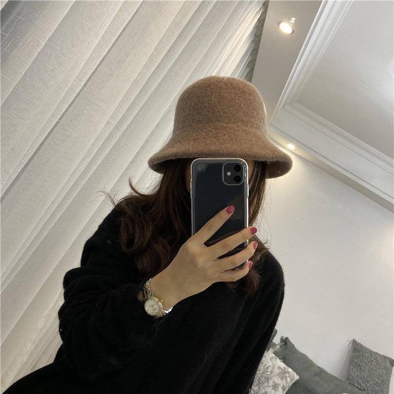 Cashmere Wool Adjustable Fisherman Hat Women's Thickened Autumn and Winter Basin Hat Woolen Japanese Style Small Brim Short Brim Fisherman Hat