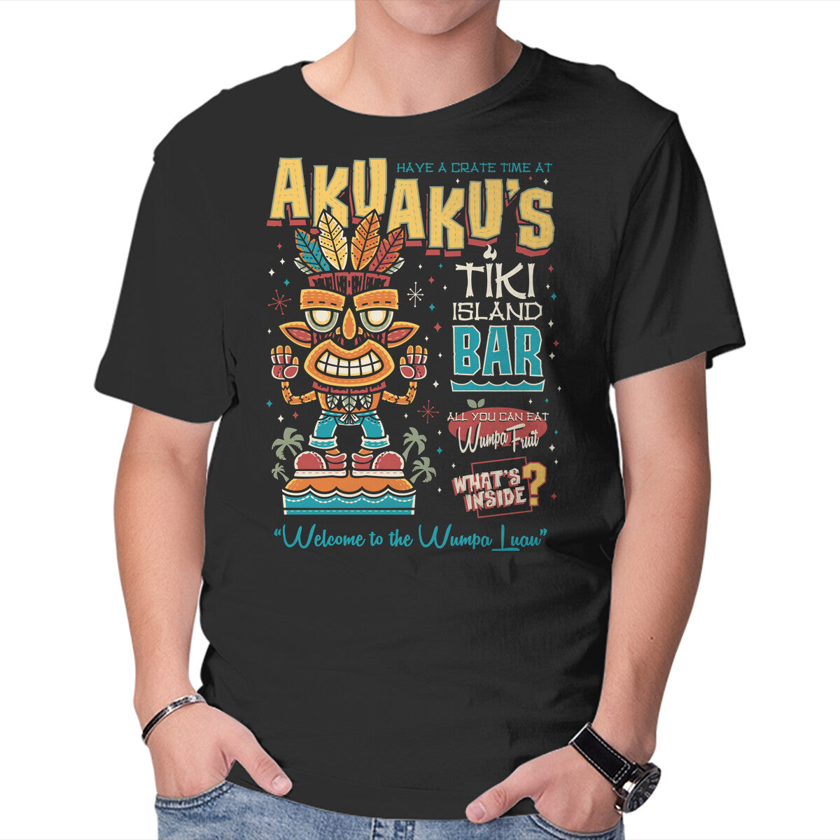 Unisex Crew Neck T-Shirt Aku Aku s Tiki Island Graphic Short Sleeve Casual Tee XS