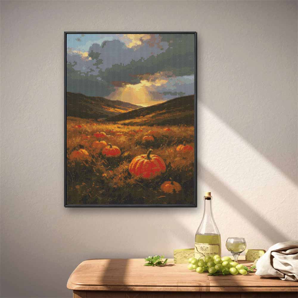 5D Diamond Painting Kit Pumpkin Patch Sunset Full Drill Canvas Art DIY Rhinestone Craft for Modern Wall Decor