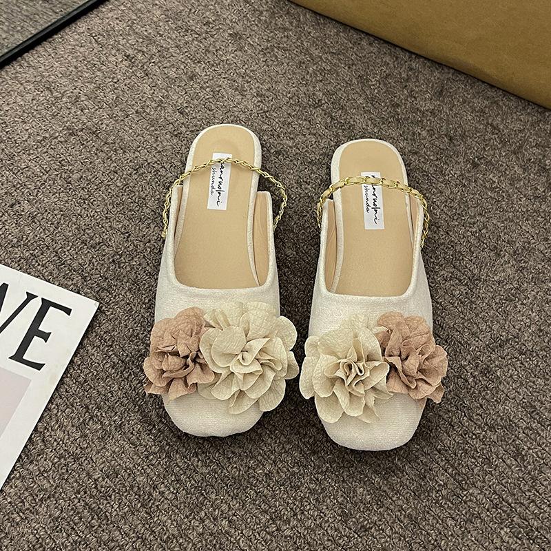 

Французский вечерний ветер Нишевые Баотоу Полушлепанцы Женские 2025 Весна и Лето Новая Уличная Мода Универсальные Плоская Подошва Прохладные Шлепанцы Тренд 39 бежевый