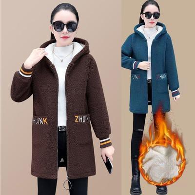 Women  Autumn Fashion Loose Padded Cashmere Coat Winter New Korean Hooded Warm and Slim Medium Long Sweater Women Leisure Cardigan