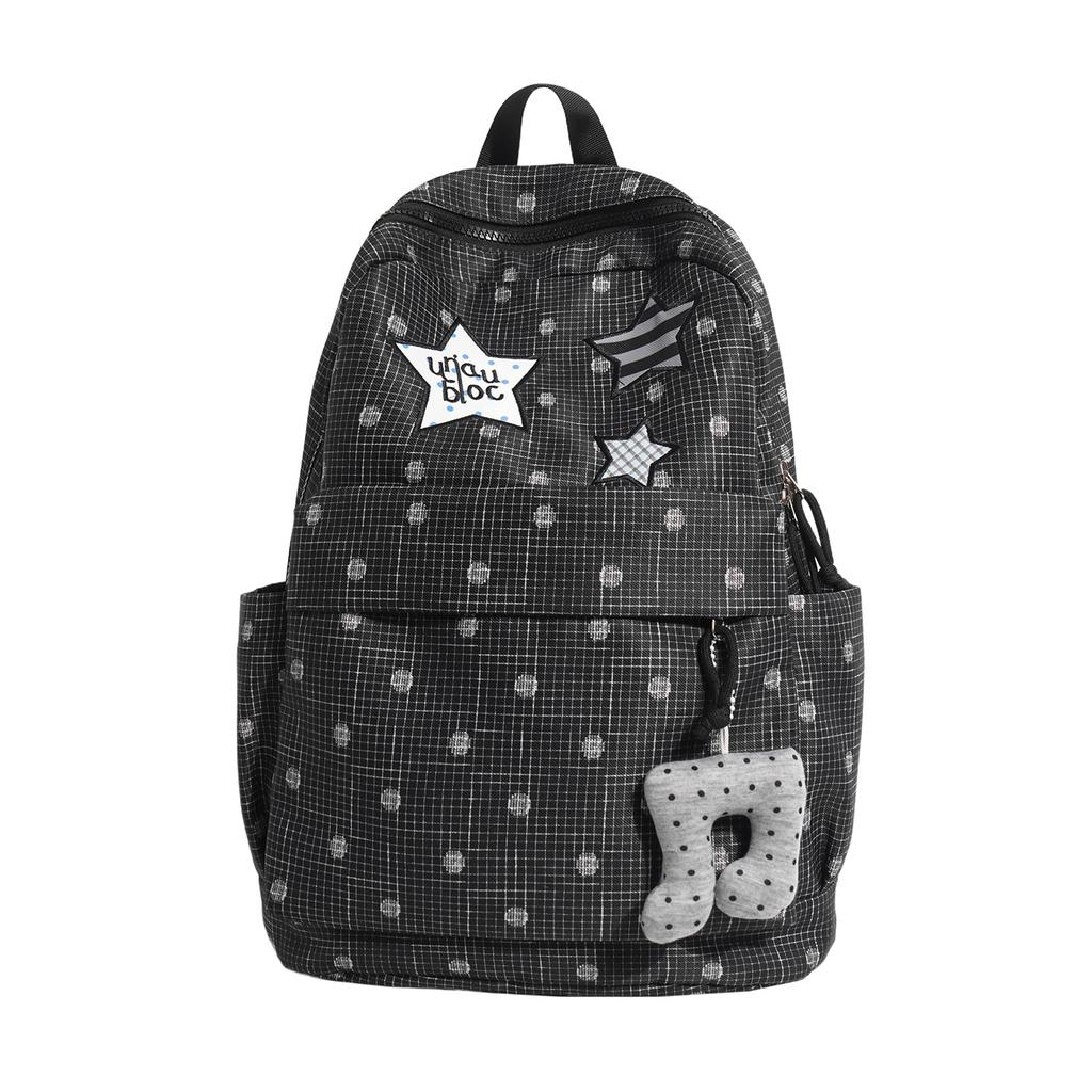 Schoolbag Korean Version Ins Versatile Plaid Backpack Women's Large Capacity Cartoon Casual Polka Dot Student Schoolbag Women's Casual Backpack