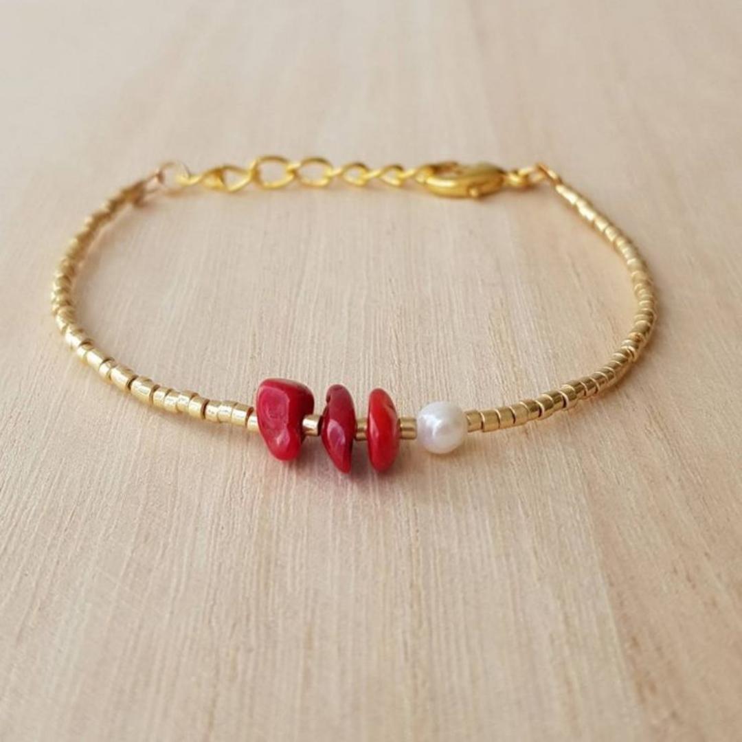 

Vlen Miyuki Beaded Bracelet for Women Natural Lapis Lazuli & Red Coral & Pearl Dainty Jewelry Minimalist Boho Accessory