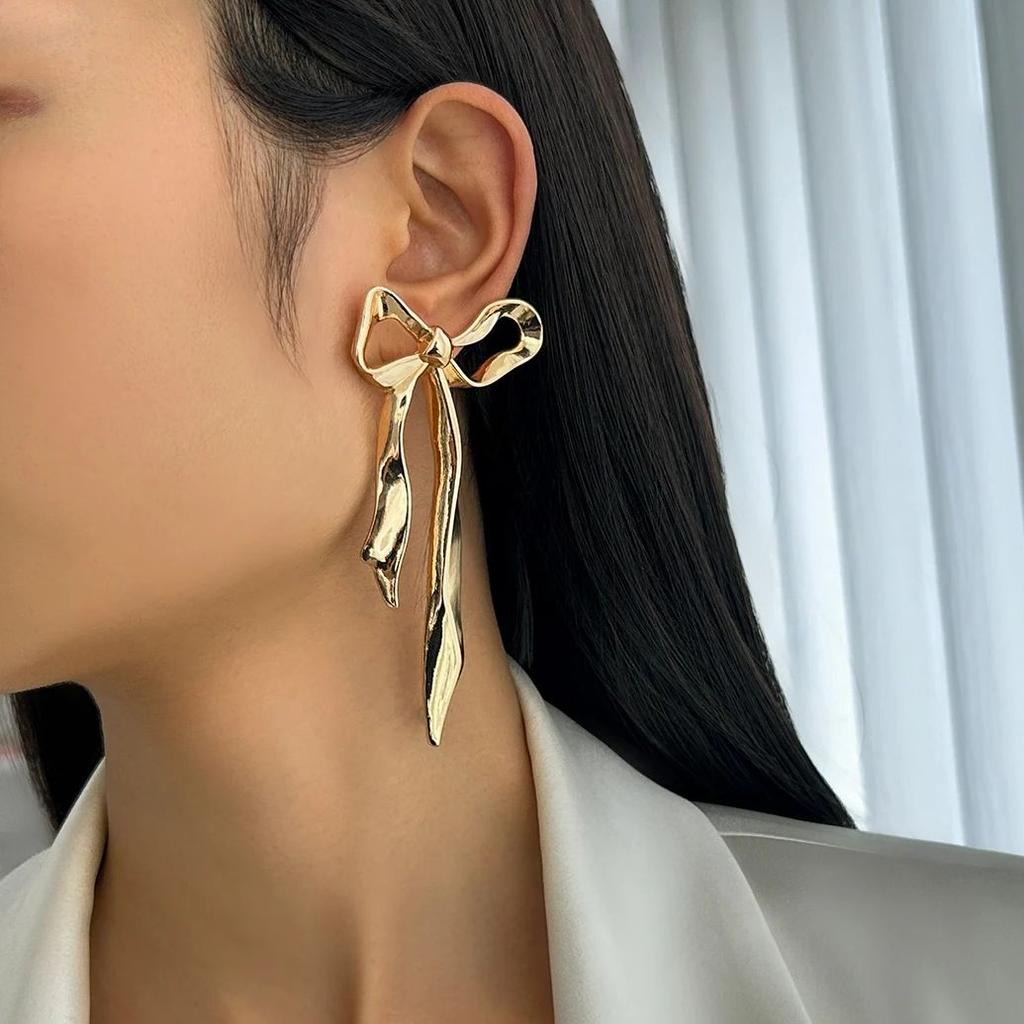 SHIXIN Fashion Design Gold Color Bow Pendant Earrings for Women Vintage Long Tassel Drop Earrings Ladies Jewelry Gift 2026 New