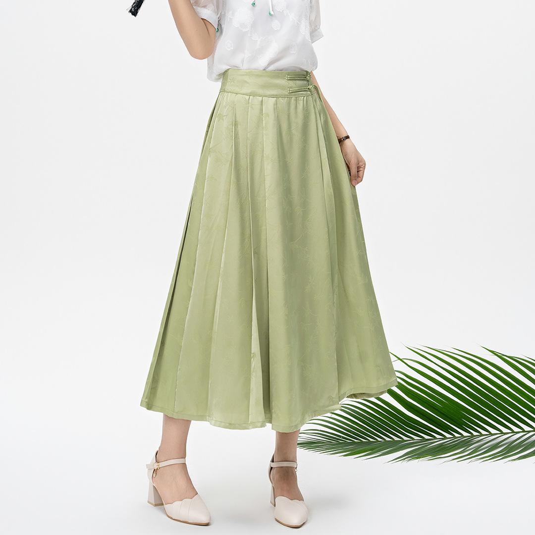 

Юбка трапециевидной формы светло-зеленого цвета с изображением лошадиной морды — лето 2025 г., узкая юбка в китайском стиле, высокого класса, элегантная длинная юбка для женщин Large