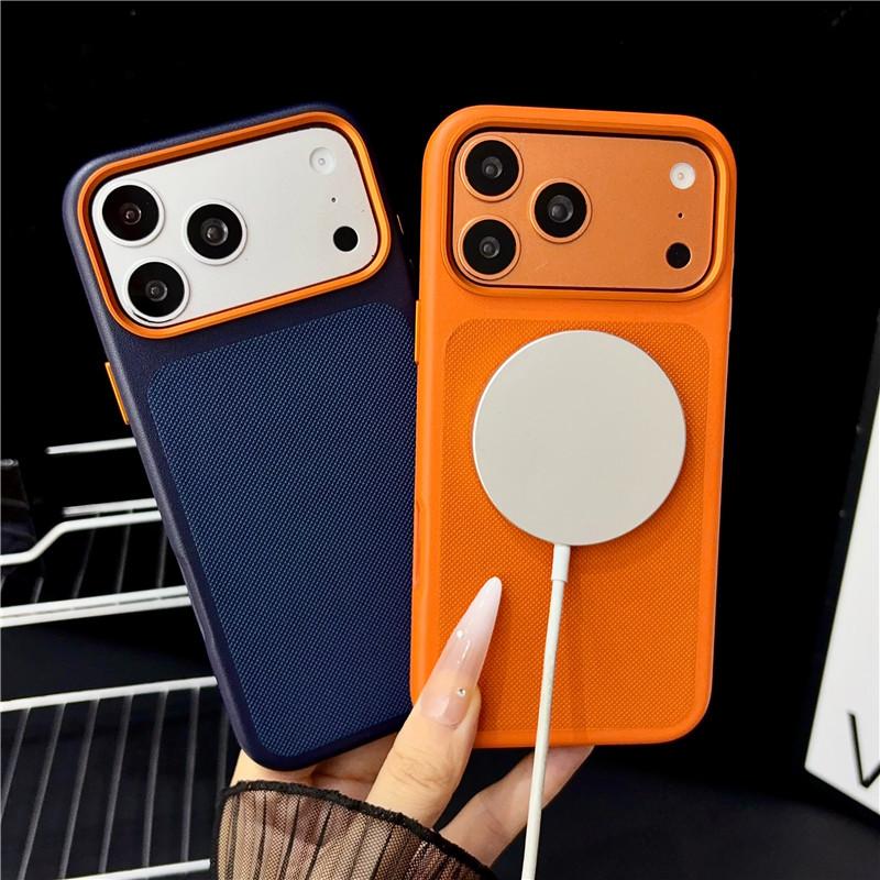 Luxury Business Magnetic Diamond Patterned Leather Case for iPhone 17 Pro 17 Pro Shockproof for Magsafe Metal Button Slim Cover