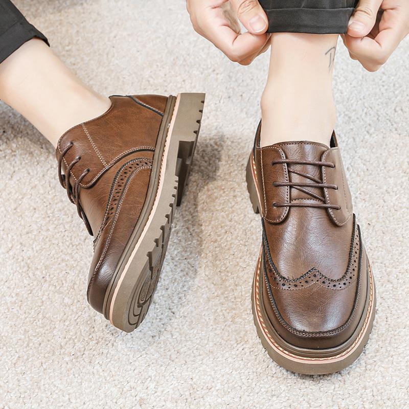 Men's shoes spring new leather shoes men's British business dress round head derby shoes casual shoes men