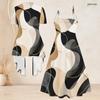 Women Plus Size Printed Two Piece Set Short Sleeve Cardigan Strappy V Neck Flared Dress