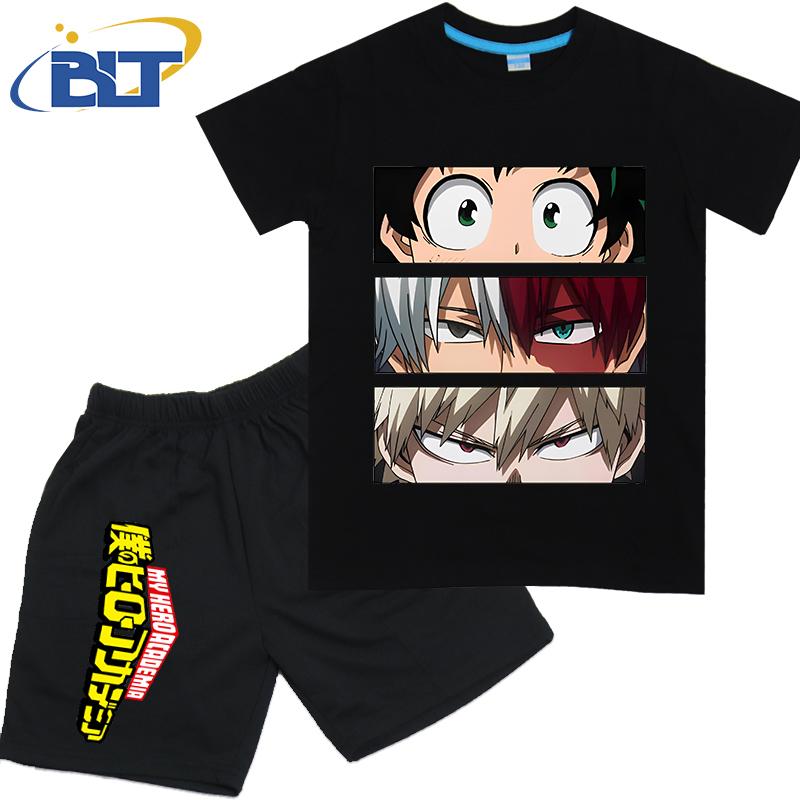 My Hero Academia anime costume kids T-shirt set pure cotton short-sleeved shorts 2-piece set for boys and girls