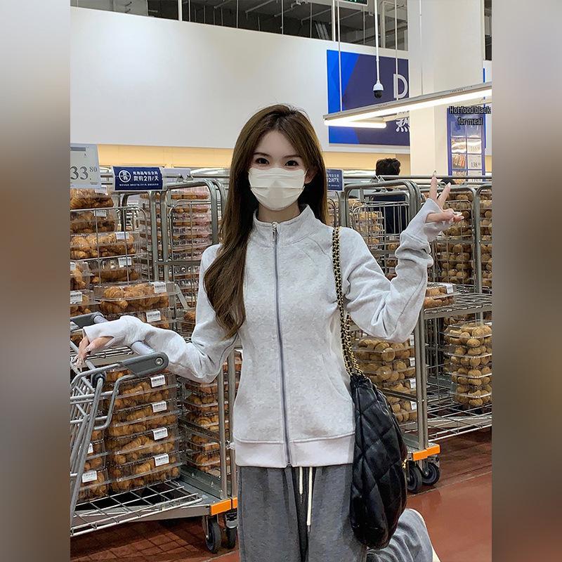 Veste ajustée blanc os pour femme - Cintré, épaules droites, sweat-shirt automne/hiver style coréen 2025