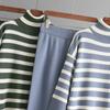 Fall Winter Lazy Wind Loose High Collar Pullover Sweater Suit Women's Stripe Long Sleeve Knit Wide Leg Pants Two Piece Set
