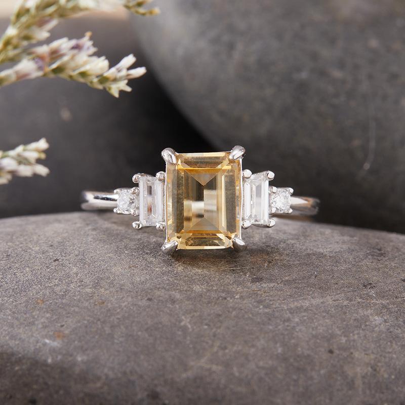 Кольцо с натуральными топазом, цитрином, аметистом в форме кубика сахара, женское, стерлинговое серебро S925, цветное сокровище, кольцо на указательный палец