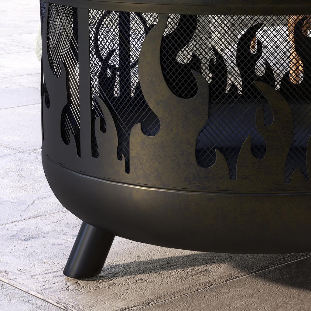 Steel Fire Pit BBQ, with Poker - Black