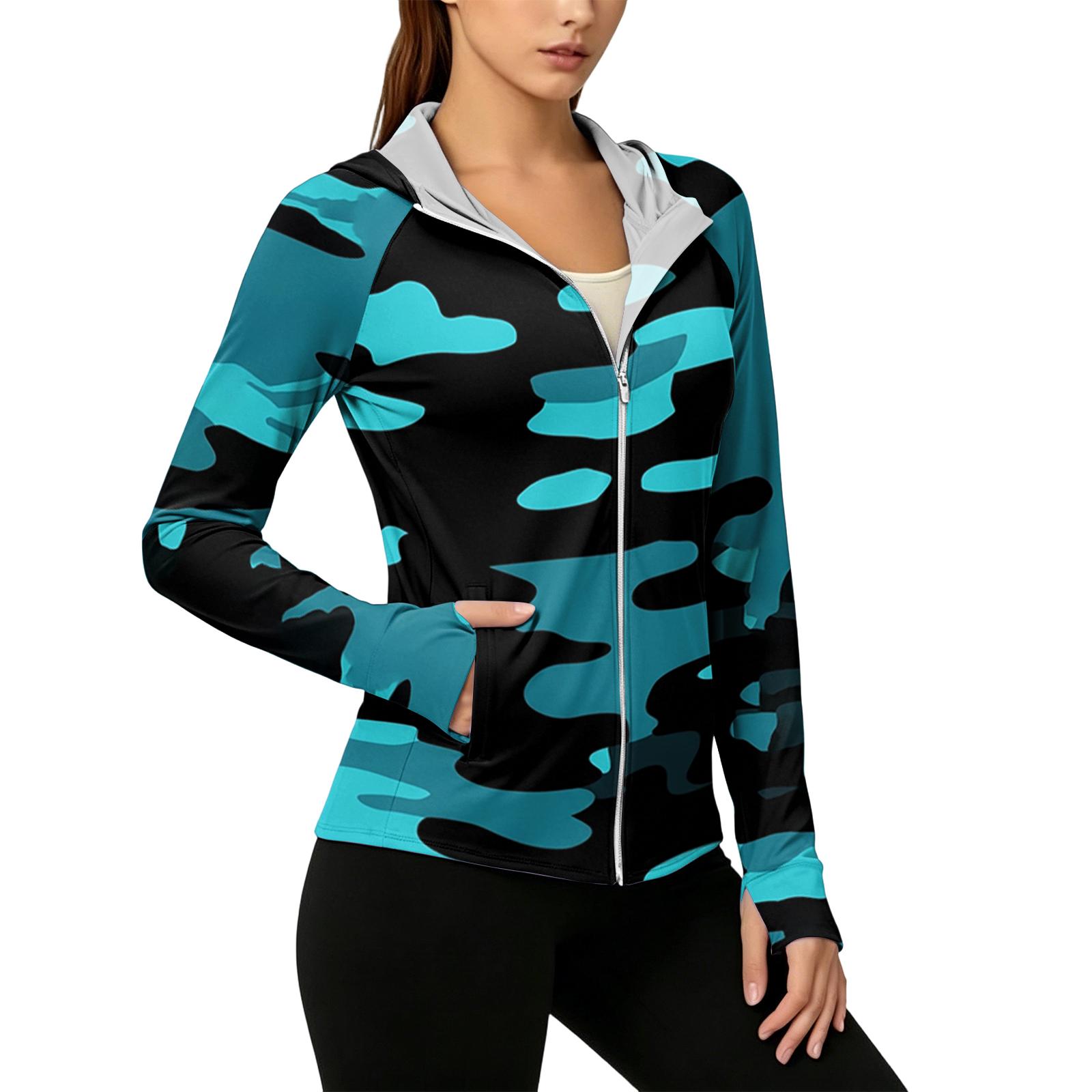 

Womens Zip Up Hoodie Lightweight Long Sleeve Camouflage Print Sun Protection Jacket with Hood and Pockets for Outdoor Activities M