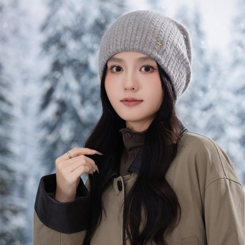 Knitted Thermal Hat Autumn and Winter Rabbit Fur Blended Women's Pullover Stacking Hat