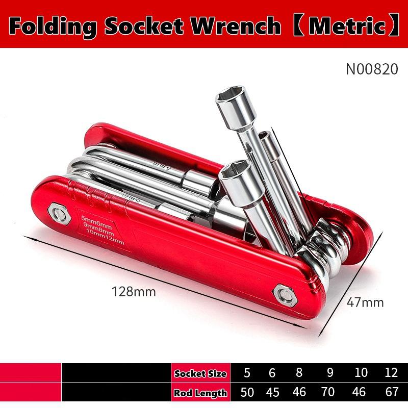 6 in 1 Folding Nut Driver Set Imperial/Metric,Hex Nut Driver Set,Motor Folding Socket Wrench,Steel Shank Portable