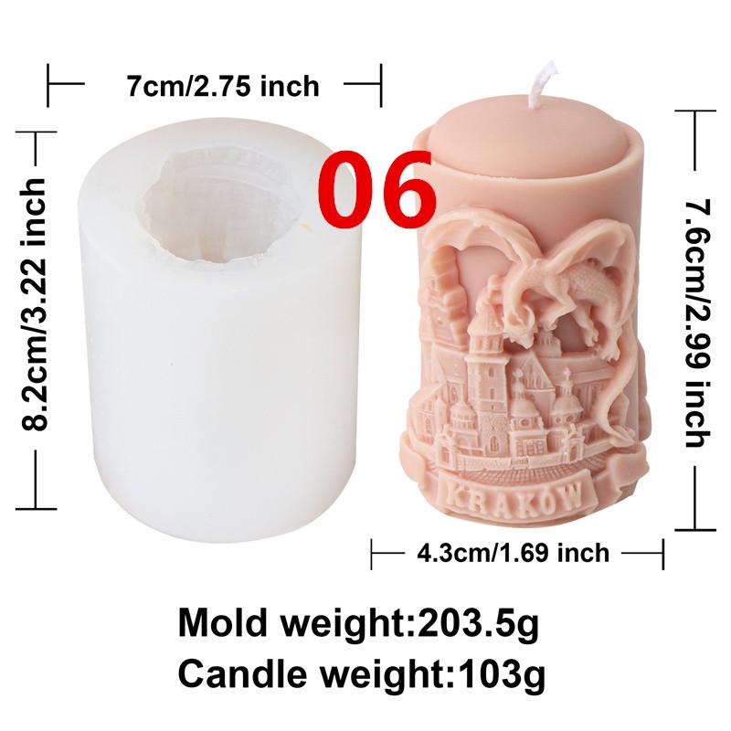 3D Paris Urban Bulidings Cylinderical Silicone Mold DIY Craft Abstract Castle House Church Plaster Candle Mold Home Decor Gift