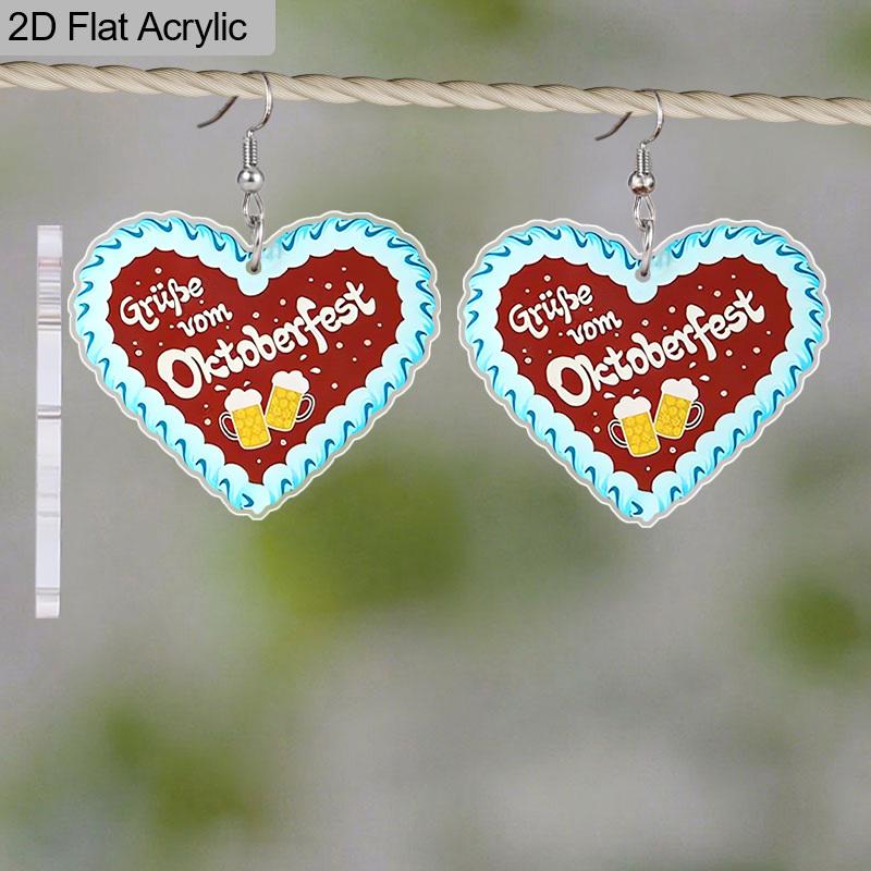 2D Flat Oktoberfest, Heart-shaped Cheers Acrylic Material Earrings Dangle for Women Jewelry Gifts The Perfect Holiday Gift Party Gift