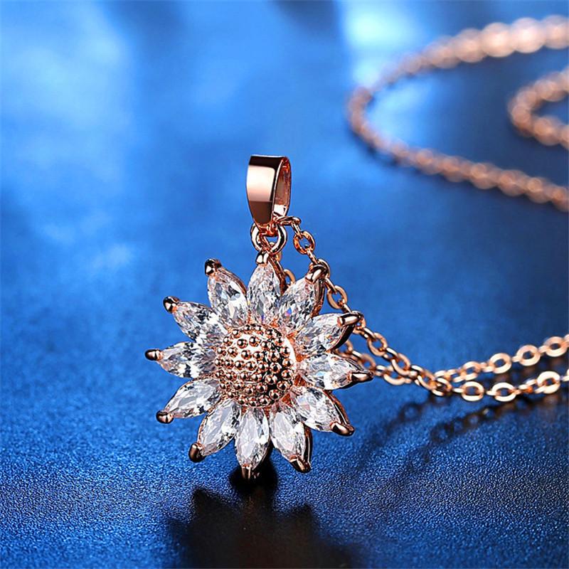 

Ladies Korean high-end rose gold silver sunflower zircon necklace