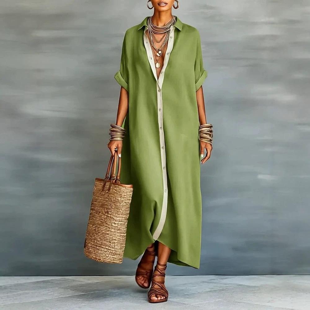Summer New Style Women's Color-matched Cardigan Fashion-attentive Dress with Loose Fit