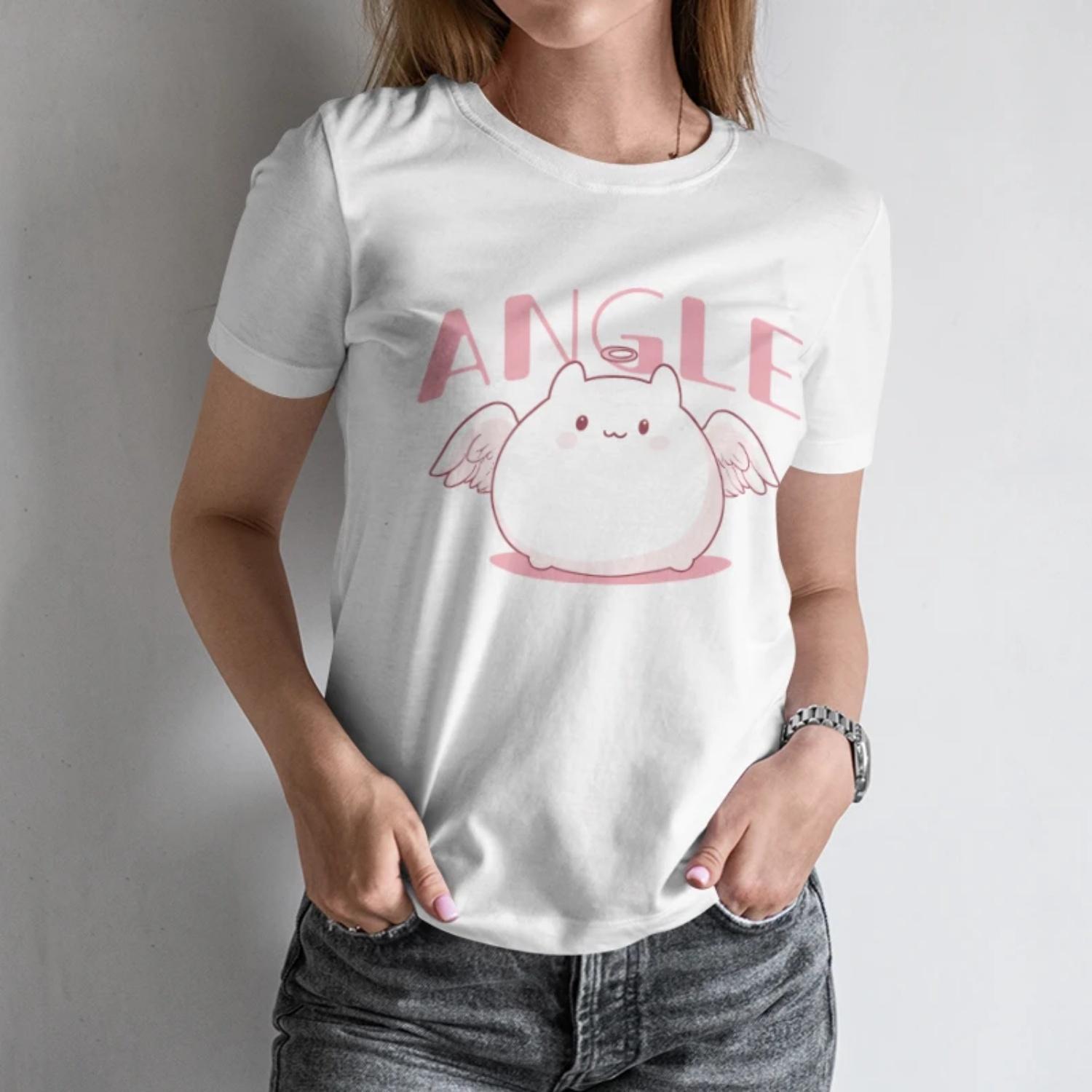 

Cute & Edgy Women s Short Sleeve T Shirt“ANGLE” Plush Angel Print for a Quirky Summer Style XXXXXL білий