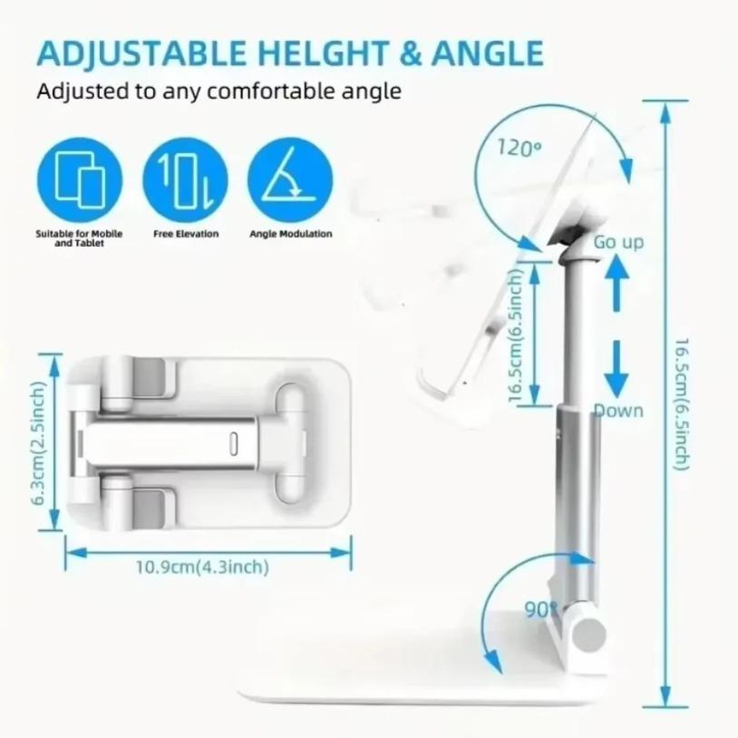 Folding Phone Holder Tablet Lazy Bracket Height Adjustable Desktop Live Streaming Stand for iPhone 12-17 Pro Max Samsung Xiaomi