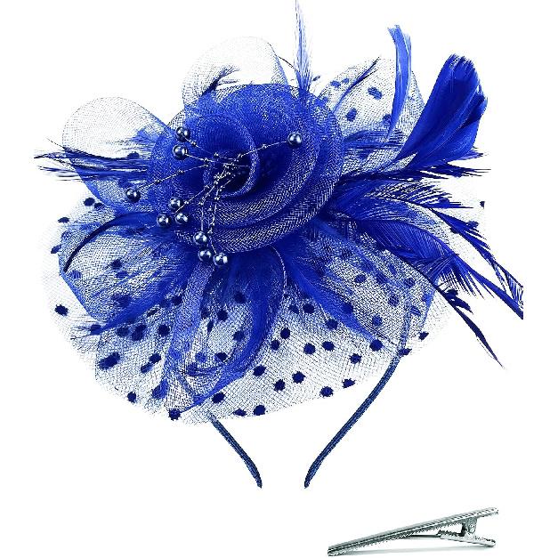 5Pcs Fascinators Hat for Women Tea Party Veil Mesh Headband Feather Hat for Women Veil Tea Party Hats