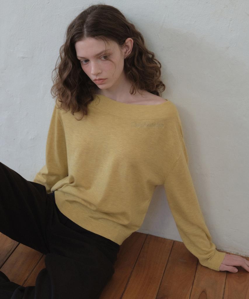Aueonoseuteljia Lettering Boatneck Knit_Vintage Yellow(Oc26Kn17)