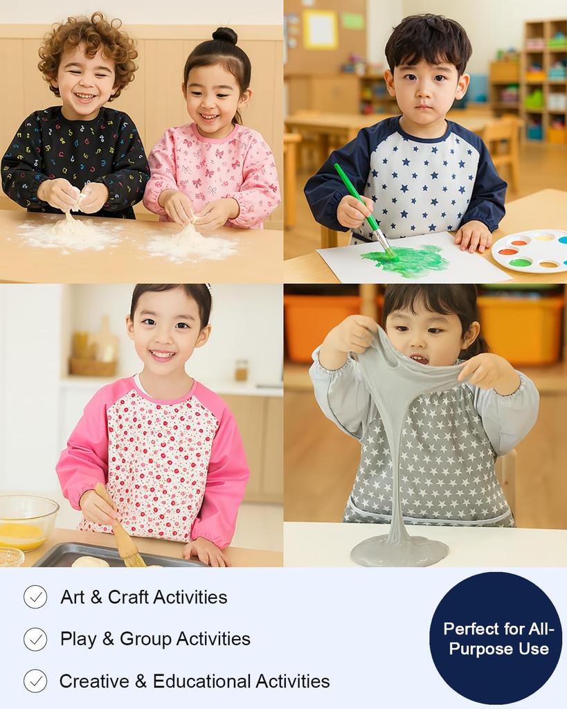 Wasserdichte Kinder-Schürze, Langarm-Schürze, Süßes Design für Mittagessen, Malen, Kindergarten und Vorschule, für Jungen und Mädchen, Alter 1-10, Rosa Herzpunkt